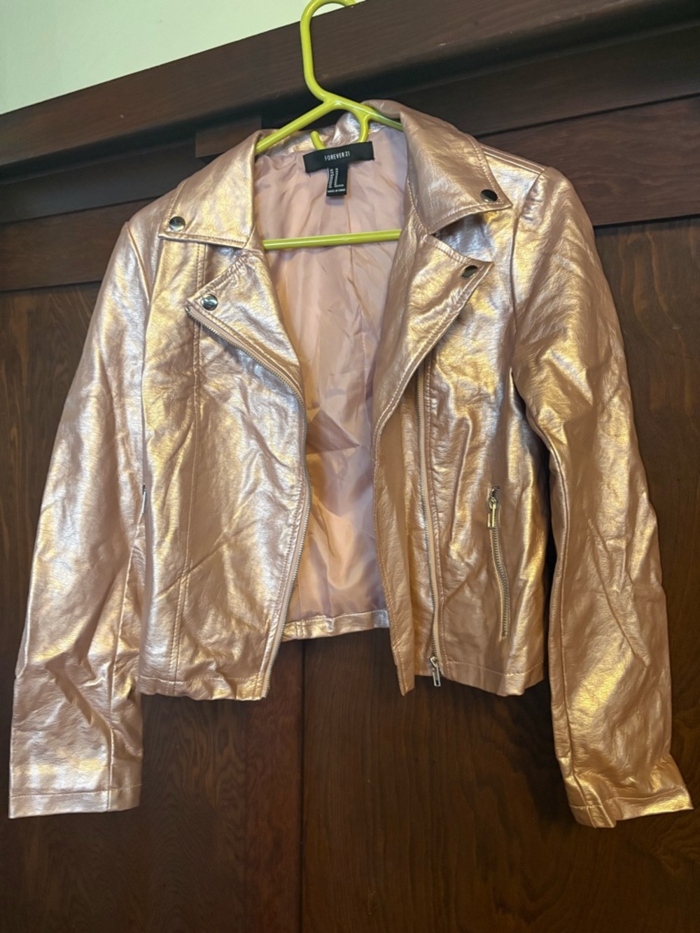 Forever 21 Metallic Rose Gold Biker Jacket